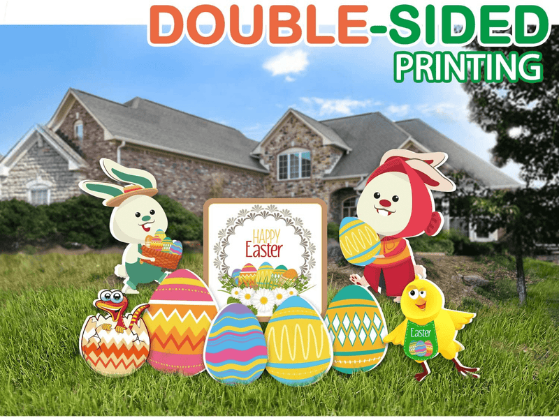 9Pcs Easter Decorations Outdoor Easter Yard Signs Stakes Double-Sided Printing Bunny Chick Dinosaur Egg Easter Eggs Hunt Sign for Easter Decorations Home Lawn Garden Easter Party Supplies Easter Props Home & Garden > Decor > Seasonal & Holiday Decorations AMENON   