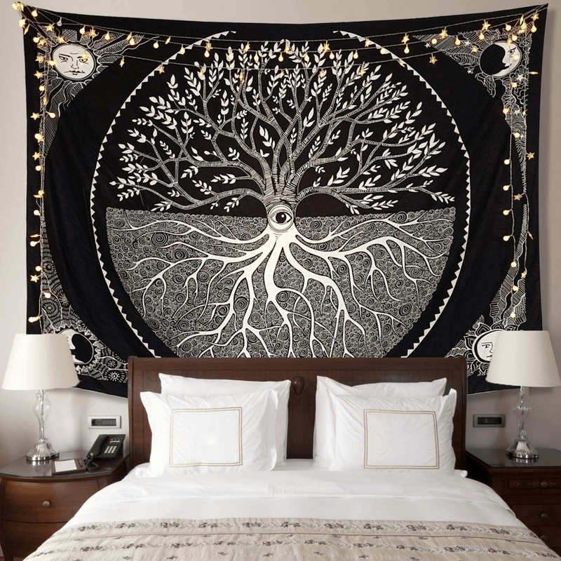 A AMEBAY Black and White Tapestry for Bedroom, Tree of Life Sun and Moon Tapestry Wall Hanging 80" 60" Home & Garden > Decor > Artwork > Decorative TapestriesHome & Garden > Decor > Artwork > Decorative Tapestries A AMEBAY 130*150CM  
