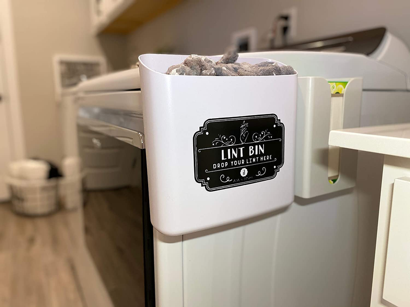 A.J.A. & MORE Lint Holder Bin Farmhouse Decor for Laundry Room Magnetic Space Saving Wall Mount (Off-White)