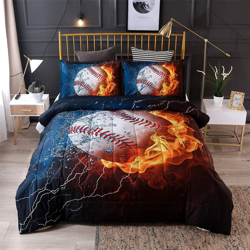 A Nice Night Baseball with Fire Print Comforter Quilt Set Bedding Sets for Teen Boys (Baseball,Full Size) Home & Garden > Linens & Bedding > Bedding A Nice Night Orange Full 