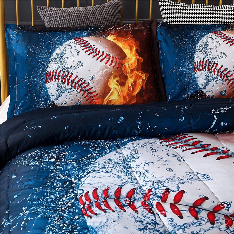 A Nice Night Baseball with Fire Print Comforter Quilt Set Bedding Sets for Teen Boys (Baseball,Full Size) Home & Garden > Linens & Bedding > Bedding A Nice Night   