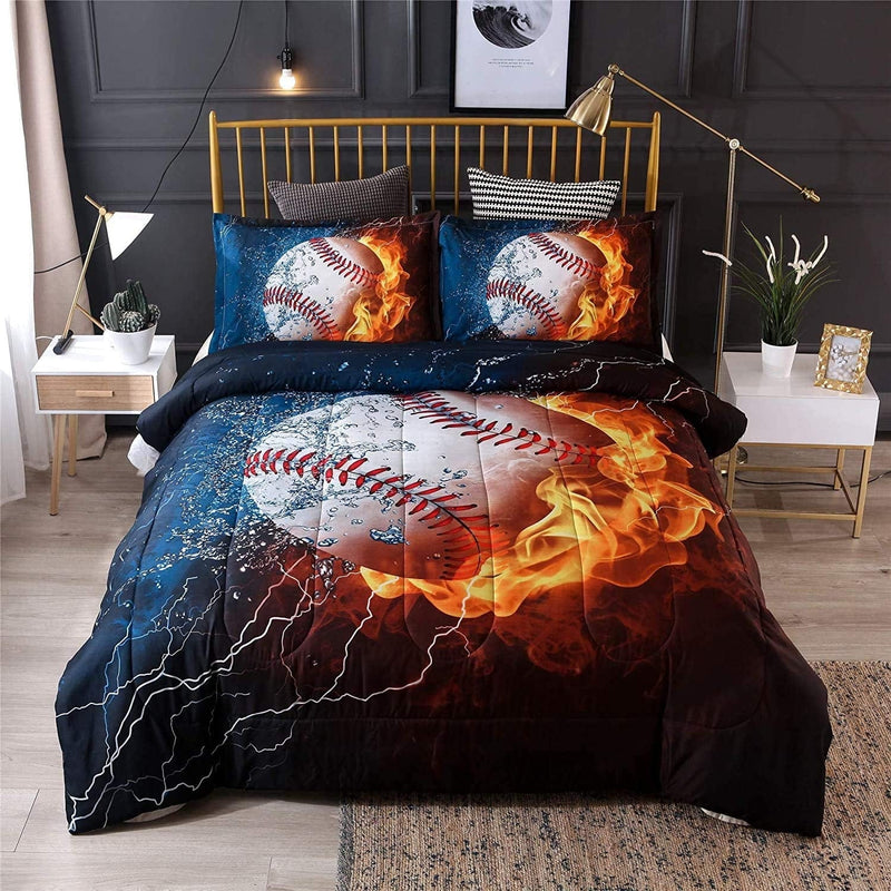 A Nice Night Baseball with Fire Print Comforter Quilt Set Bedding Sets for Teen Boys (Baseball,Full Size) Home & Garden > Linens & Bedding > Bedding A Nice Night Orange Twin 