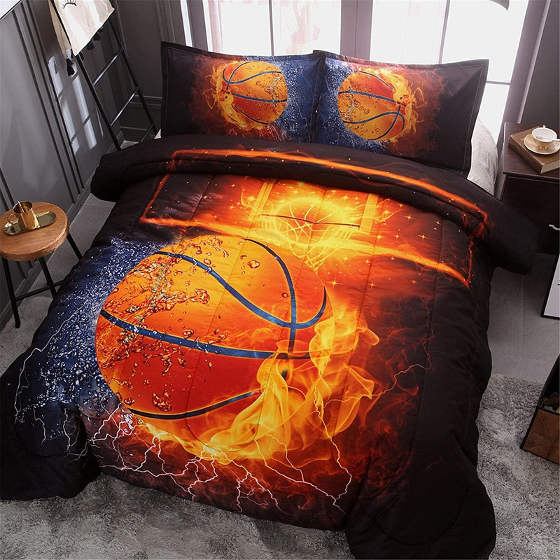 A Nice Night Basketball Print,With Fire and Ice Pattern, Comforter Quilt Set Bedding Sets, for Boys Kids Teen (Basketball, Full) Home & Garden > Linens & Bedding > Bedding A Nice Night   