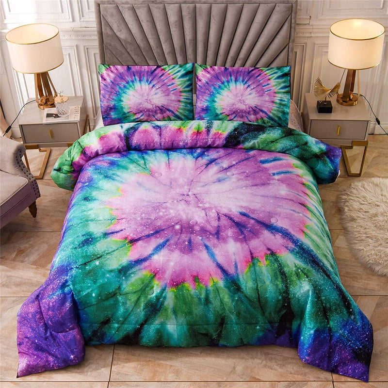 A Nice Night Bedding Tie Dye Galaxy Comforter Set, Psychedelic Swirl Pattern Colorful Boho, Boys Girls Bedding Quilt Sets (Purple, Queen(88-By-88-Inches)) Home & Garden > Linens & Bedding > Bedding A Nice Night Purple Queen(88-by-88-inches) 