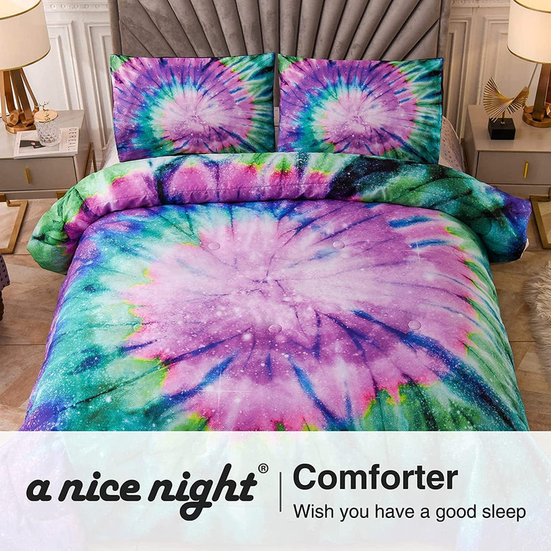 A Nice Night Bedding Tie Dye Galaxy Comforter Set, Psychedelic Swirl Pattern Colorful Boho, Boys Girls Bedding Quilt Sets (Purple, Queen(88-By-88-Inches)) Home & Garden > Linens & Bedding > Bedding A Nice Night   