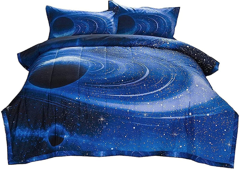 A Nice Night Blue 3 Pieces Comforter Set Galaxy Bedding Set Full Size with 2 Matching Pillows Home & Garden > Linens & Bedding > Bedding A Nice Night Blue King(102-by-90-inches) 