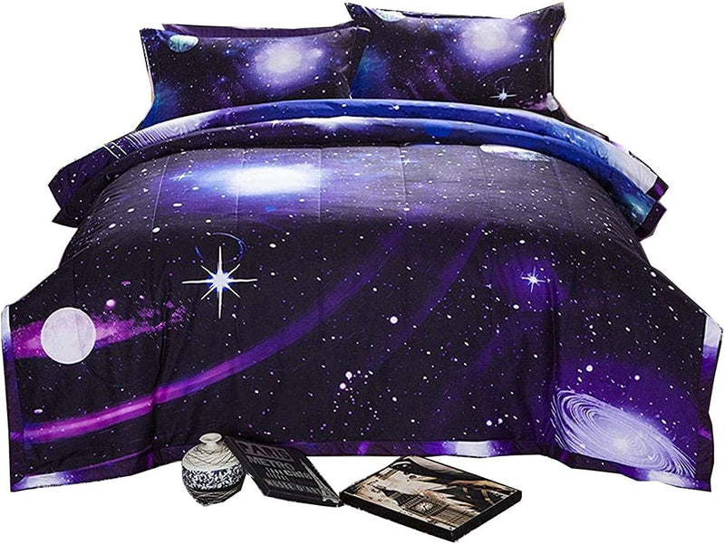 A Nice Night Galaxy 3D Printing Never Fade Quilt Outer Space Comforter Sets with 2 Matching Pillow Covers Twin Size Home & Garden > Linens & Bedding > Bedding > Quilts & Comforters A Nice Night Purple Queen 