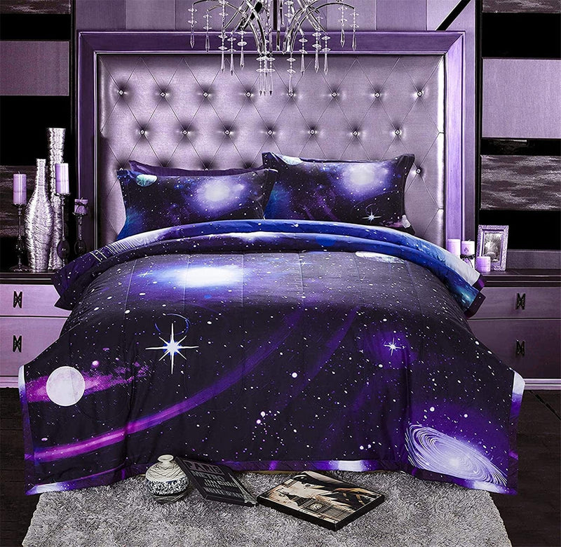 A Nice Night Galaxy 3D Printing Never Fade Quilt Outer Space Comforter Sets with 2 Matching Pillow Covers Twin Size