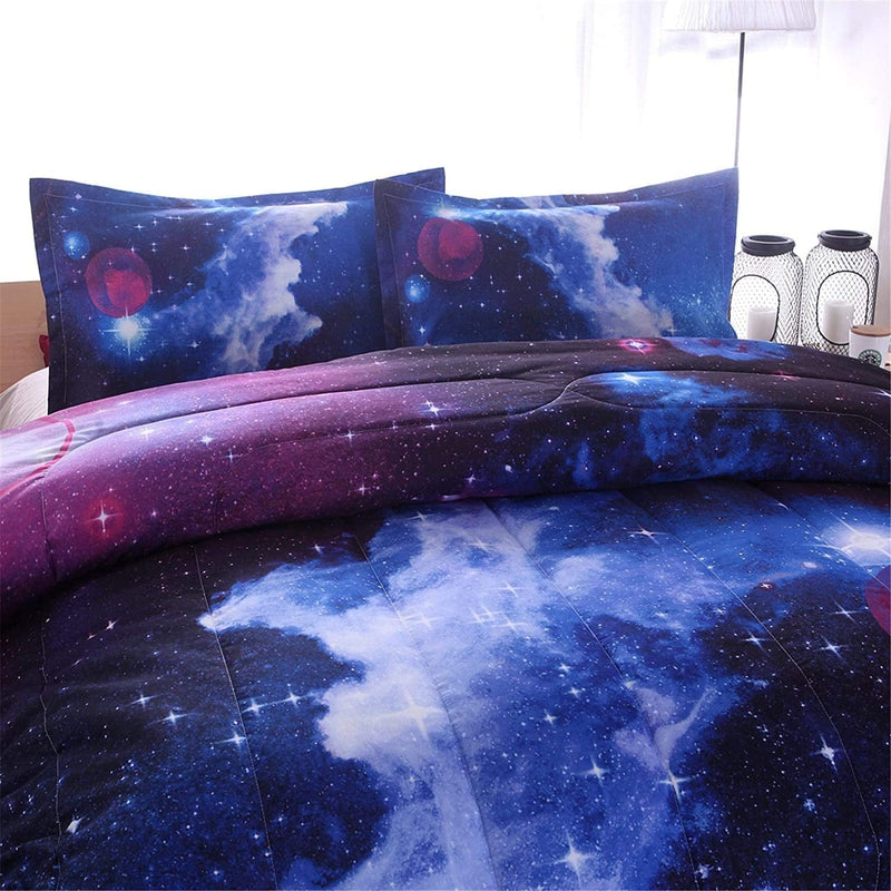A Nice Night Galaxy Bedding Sets Outer Space Comforter 3D Printed Space Quilt Set Twin Size,For Children Boy Girl Teen Kids - Includes 1 Comforter, 2 Pillow Cases