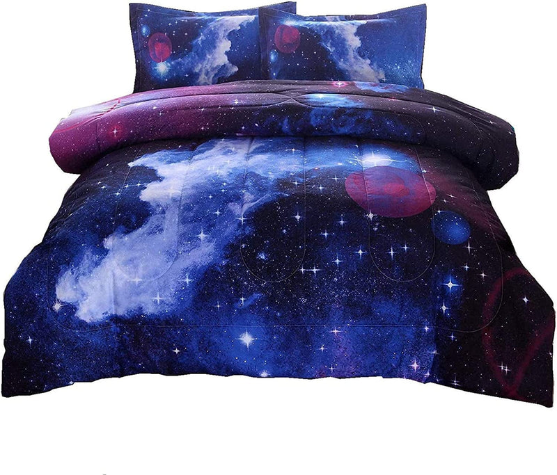 A Nice Night Galaxy Bedding Sets Outer Space Comforter 3D Printed Space Quilt Set Twin Size,For Children Boy Girl Teen Kids - Includes 1 Comforter, 2 Pillow Cases Home & Garden > Linens & Bedding > Bedding A Nice Night Blue Queen 
