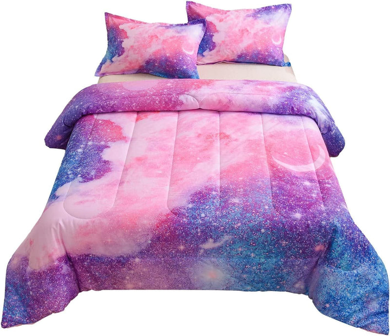 A Nice Night Galaxy Bedding Sets Outer Space Comforter 3D Printed Space Quilt Set Twin Size,For Children Boy Girl Teen Kids - Includes 1 Comforter, 2 Pillow Cases Home & Garden > Linens & Bedding > Bedding A Nice Night Pink Twin 