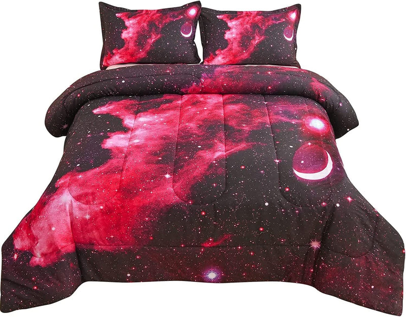 A Nice Night Galaxy Bedding Sets Outer Space Comforter 3D Printed Space Quilt Set Twin Size,For Children Boy Girl Teen Kids - Includes 1 Comforter, 2 Pillow Cases