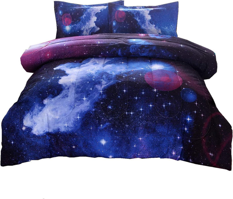 A Nice Night Galaxy Bedding Sets Outer Space Comforter 3D Printed Space Quilt Set Twin Size,For Children Boy Girl Teen Kids - Includes 1 Comforter, 2 Pillow Cases Home & Garden > Linens & Bedding > Bedding A Nice Night Blue Full 