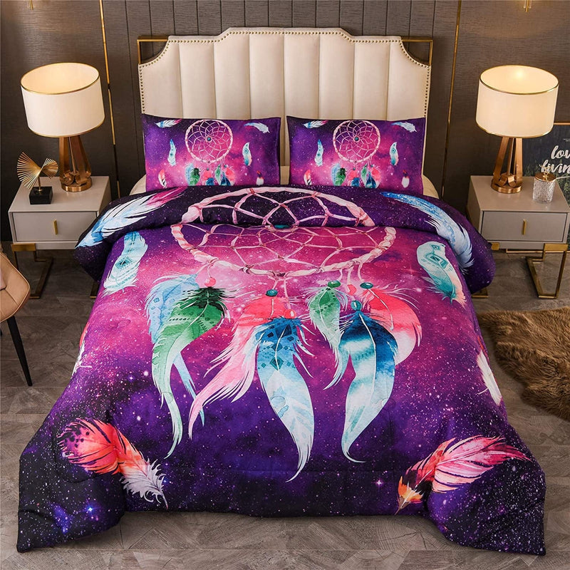 A Nice Night Galaxy Dreamcatcher Feathers,Like Dancing in the Air Printed, Boho Chic Bohemian Design, Dream Catcher Quilt Comforter Set (Purple, Queen(88-By-88-Inches)) Home & Garden > Linens & Bedding > Bedding > Quilts & Comforters A Nice Night Purple Queen(88-by-88-inches) 