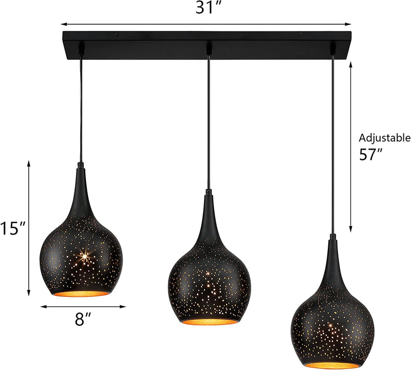 MOTINI 3-Light Modern Pendant Light Black Adjustable Hanging Light Fixture with Hollow-Carved Shade Industrial Chandelier for Kitchen Island Home & Garden > Lighting > Lighting Fixtures MOTINI   