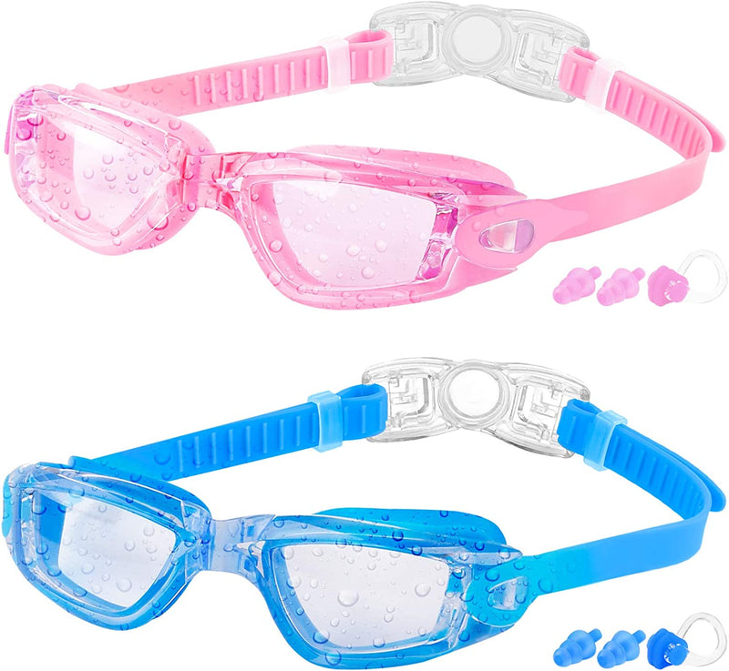 Kids Swim Goggles, 2 Packs Swimming Goggles for Kids Girls Boys and Child Age 4-16 Sporting Goods > Outdoor Recreation > Boating & Water Sports > Swimming > Swim Goggles & Masks COOLOO 03.blue/Clear Lens&light Pink/Clear Lens  