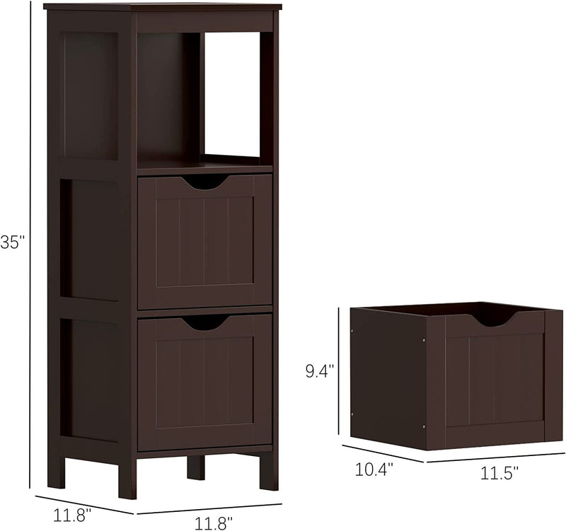 Reettic Narrow Bathroom Storage Cabinet with 3 Removable Drawers, DIY, Freestanding Side Storage Organizer for Bedroom, Living Room, Entryway, 11.8" L X 11.8" W X 35" H, Brown BYSG102Z Home & Garden > Household Supplies > Storage & Organization Reettic   