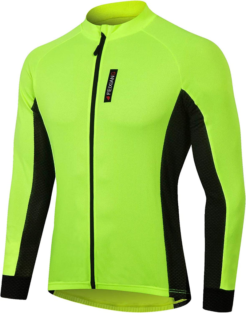 Cycling Jersey for Men, Full or 1/4 Zip Mountain Road Bike Bicycle Shirts Long or Short Sleeve Riding MTB Top with Pocket Sporting Goods > Outdoor Recreation > Cycling > Cycling Apparel & Accessories FEIXIANG Green-long Sleeve Large 