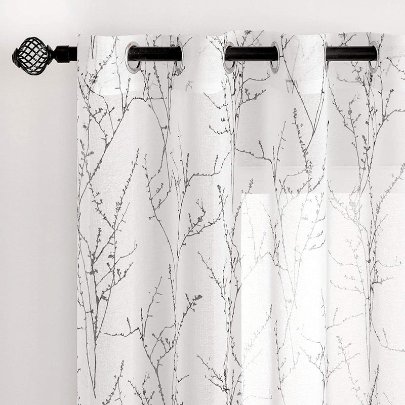 MIULEE Sheer Curtains 84 Inches Long Grommet Top Green Tree Branch White Curtain 2 Panels Window Curtains Tree Pattern for Living Room Home & Garden > Decor > Window Treatments > Curtains & Drapes MIULEE Black 52"W*63"L 