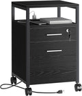 SUPERJARE File Cabinet with Lock & Charging Station, 2 Drawers Rolling Filing Cabinet, Office File Cabinet with Wheels & Open Shelf, for Home Office, A4/Letter Size Files under Desk - Black