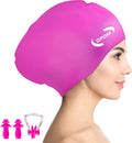 Women Silicone Swimming Cap, High Elasticity Thick Swim Hats for Long Hair, Bathing Swimming Caps for Women and Men Keep Your Hair Dry, with Ear Plugs and Nose Clip, Easy to Put on and Off Sporting Goods > Outdoor Recreation > Boating & Water Sports > Swimming > Swim Caps china rose  