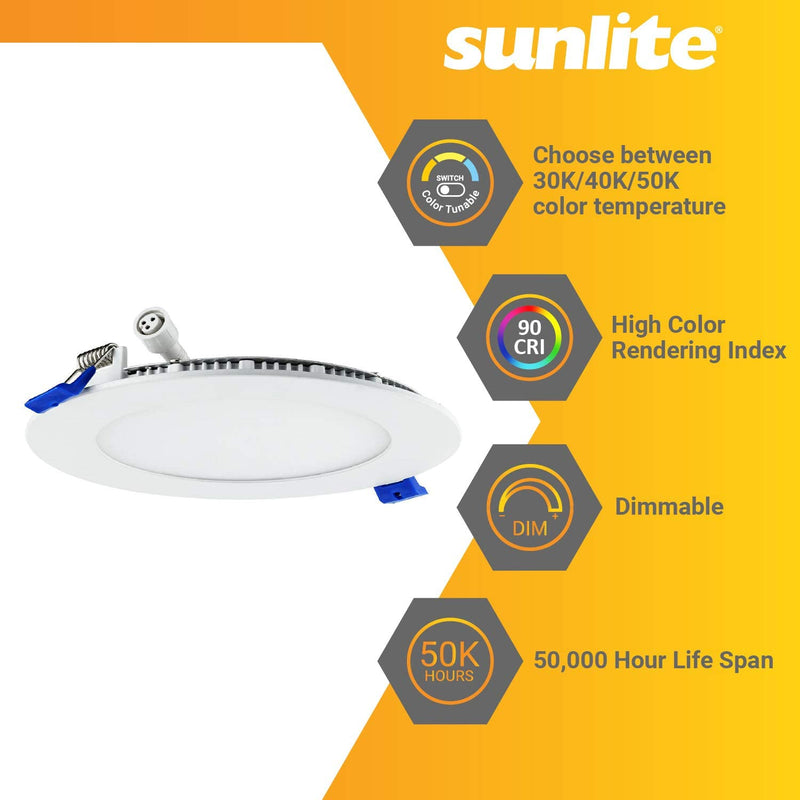 Sunlite 87700-SU LED 4-Inch round Ultra Slim Recessed Downlight with Junction Box 11 Watts (65W Equivalent), 120 Volts, 700 Lumen, Dimmable, Tunable 30K/40K/50K Color Temperature, ETL Listed, 1-Pack Home & Garden > Lighting > Flood & Spot Lights Sunlite   