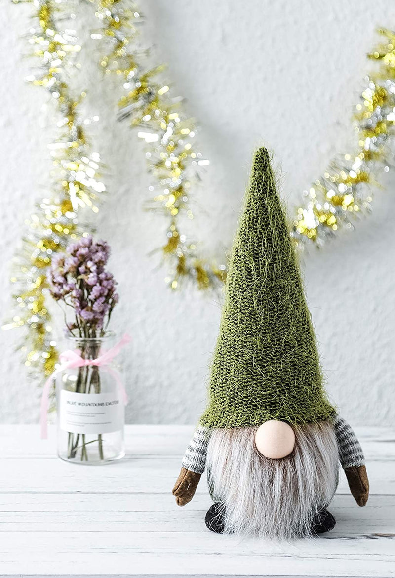 Funoasis Christmas Gnome Gifts Holiday Decoration Birthday Present Handmade Tomte Plush Doll, Home Ornaments Tabletop Santa Figurines 14 Inches (Green)
