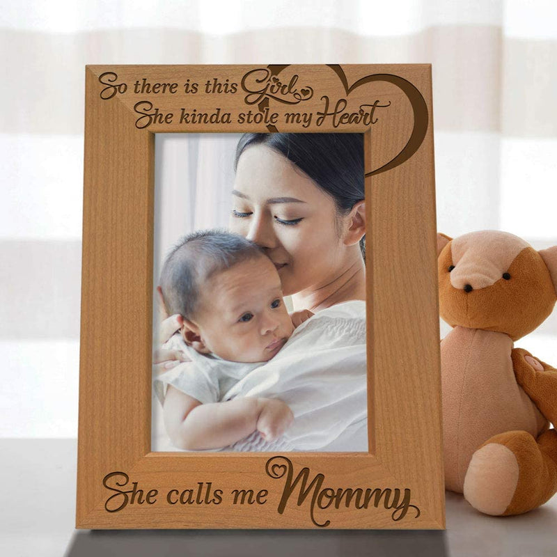 KATE POSH so There Is This Girl She Calls Me Mommy - Natural Engraved Wood Photo Frame - Mother and Daughter Gifts, Mother'S Day, Best Mom Ever, New Baby, New Mom (5X7-Vertical) Home & Garden > Decor > Picture Frames KATE POSH   