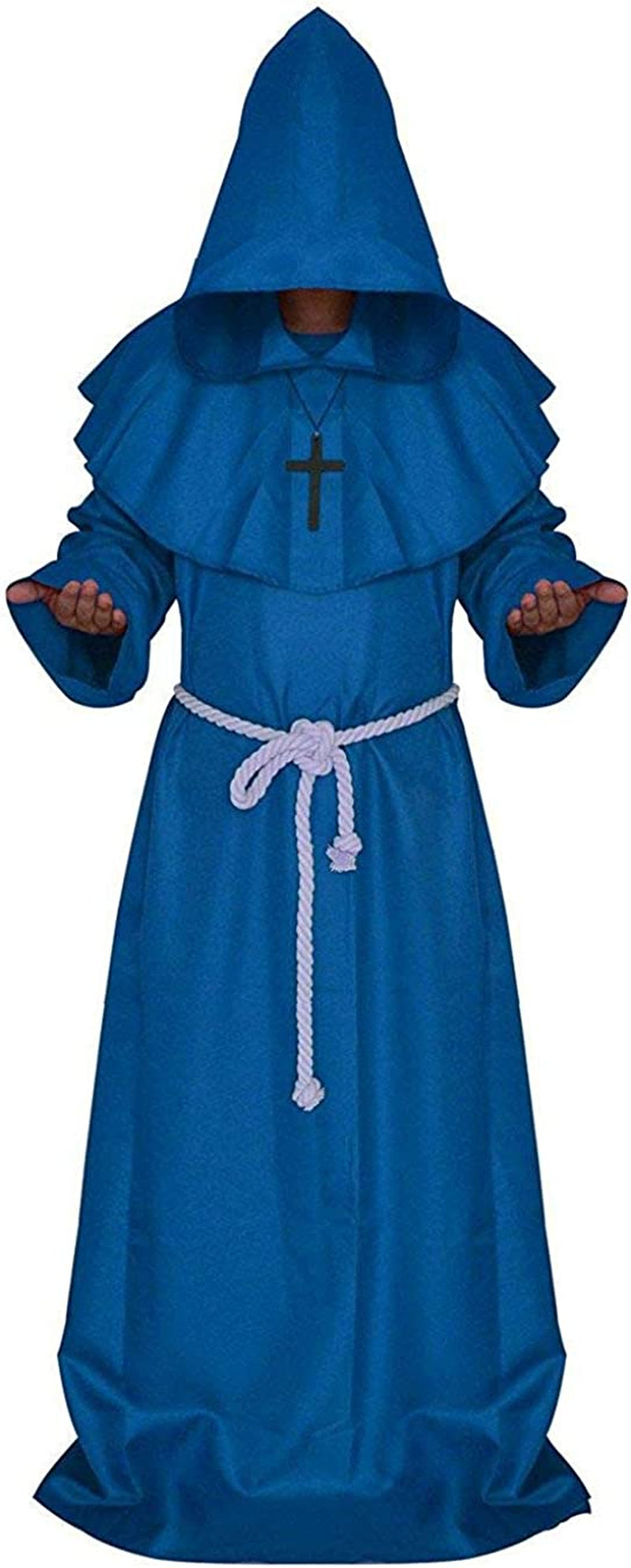 LHJ Friar Medieval Hooded Monk Renaissance Priest Robe Costume Cosplay  LHJ Blue Small 