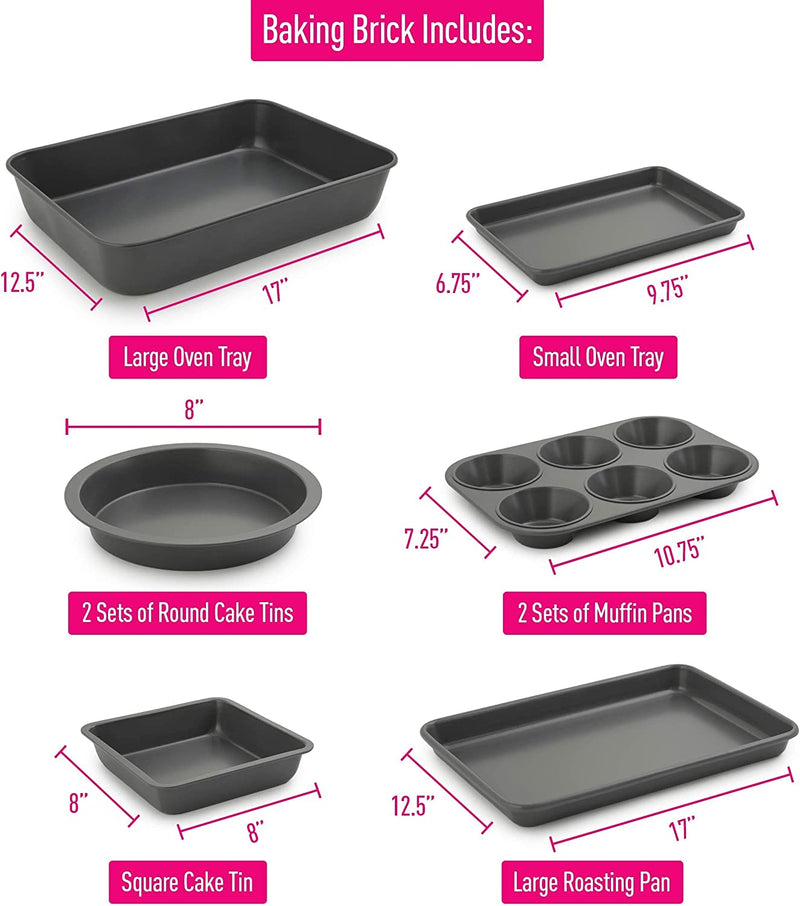 Elbee Home 8-Piece Nonstick Aluminized Steel, Space Saving Baking Set, with Deep Roasting Pan, Cookie Sheet, Cake Pans, Muffin Pans and Baking Pan PFOA & PFOS Free
