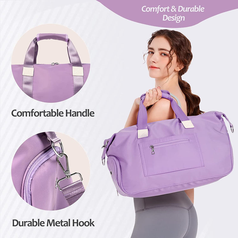 Sports Gym Bag, Travel Duffel Bag with Wet Pocket & Shoes Compartment Weekender Bag for Women and Men, Purple