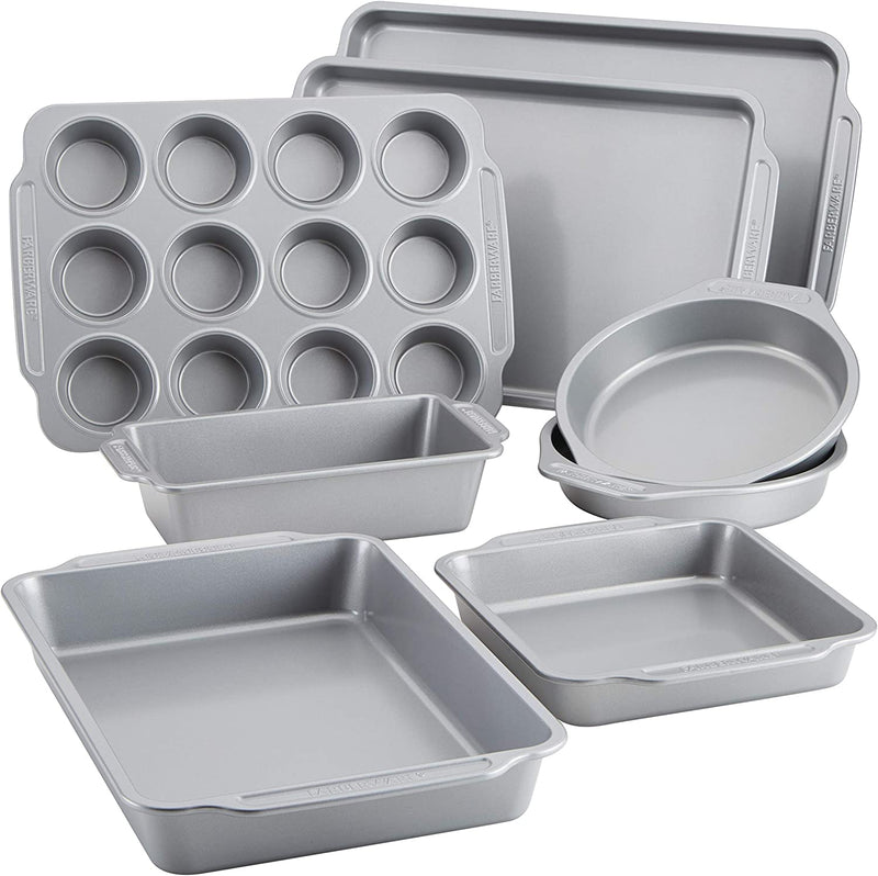 Farberware Nonstick Steel Bakeware Set with Cooling Rack, Baking Pan and Cookie Sheet Set with Nonstick Bread Pan and Cooling Grid, 10-Piece Set, Gray Home & Garden > Kitchen & Dining > Cookware & Bakeware Farberware 8 Piece  
