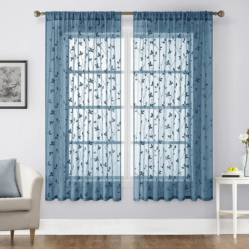 HOMEIDEAS Sage Green Sheer Curtains 52 X 84 Inches Long 2 Panels Embroidered Leaf Pattern Pocket Faux Linen Floral Semi Sheer Voile Window Curtains/Drapes for Bedroom Living Room Sporting Goods > Outdoor Recreation > Fishing > Fishing Rods HOMEIDEAS Cyan Blue W52" X L63" 