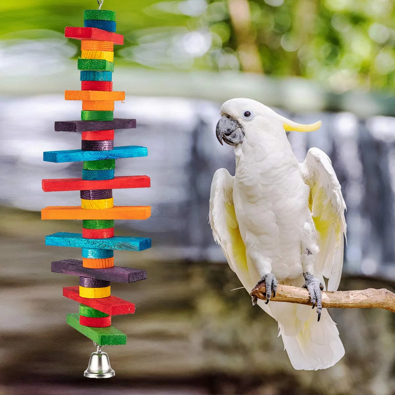MEWTOGO 2Pcs Bird Toys - Parrot Toys with Multicolored Natural Wooden Blocks, Bird Chewing Sticks Toys for Conures Parakeets Cockatiels Lovebirds African Grey Macaws Parrots Animals & Pet Supplies > Pet Supplies > Bird Supplies > Bird Toys MEWTOGO   