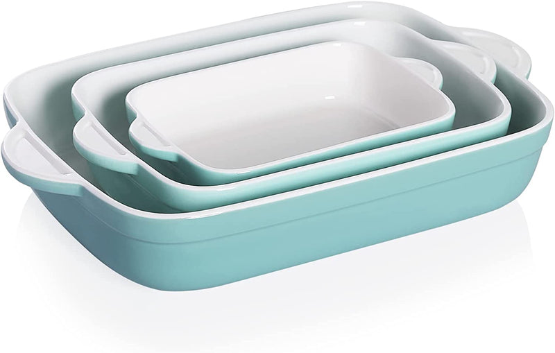 Sweejar Ceramic Baking Dish, Non-Stick Roasting Pan with Handles, Rectangular Lasagna Pan for Cooking, Kitchen, Cake Dinner, Banquet and Daily Use, 13*9 Inches, Set of 3 (Navy) Home & Garden > Kitchen & Dining > Cookware & Bakeware SWEEJAR Turquoise  