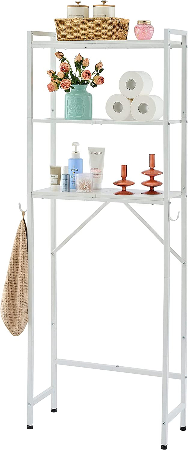 Hoctieon 3-Tier over the Toilet Storage,Wood Bathroom Shelf over Toilet,Multifunctional Space Saver Bathroom Organizer,Splicing Metal Freestanding Toilet Rack with Hook,Washroom Shelves,Can Be Fixed. Home & Garden > Household Supplies > Storage & Organization Hoctieon White  