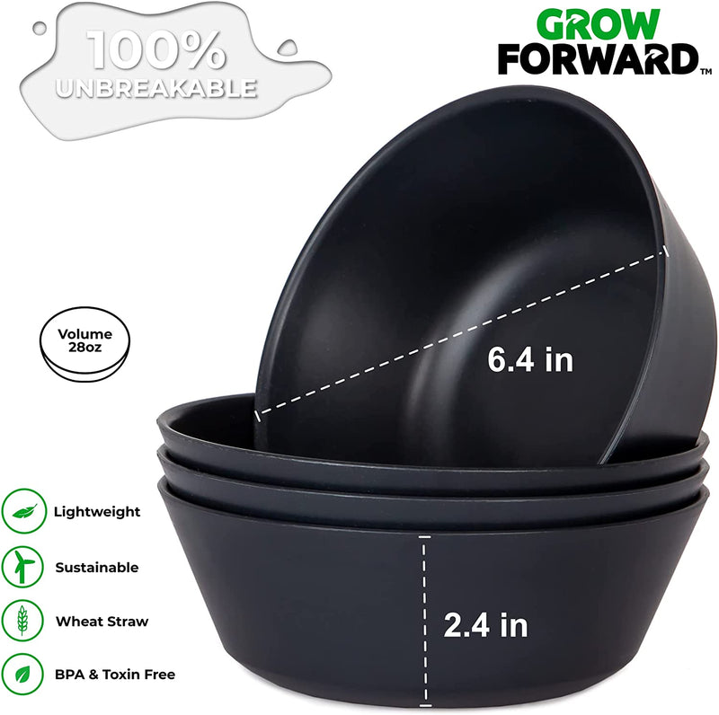 Grow Forward Premium Wheat Straw Dinnerware Sets - 8 Piece Unbreakable Microwave Safe Dishes - Reusable Wheat Straw Plates and Bowls Sets - Wheat Straw Bowls for Cereal, Soup, Camping, RV - Midnight Home & Garden > Kitchen & Dining > Tableware > Dinnerware Grow Forward   