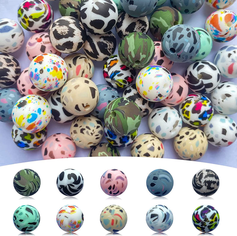 Sports Silicone Beads 15Mm Baseball Softball Football round Silicone Beads Soccer Basketball Volleyball Silicone Accessory Kit for Keychain Making Bracelet Necklace Handmade Crafts-60Pcs Sporting Goods > Outdoor Recreation > Winter Sports & Activities DNCHGOYA Camo Color  