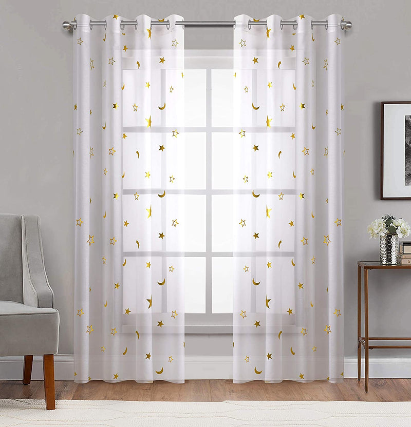Girl Curtains for Bedroom Pink with Gold Stars Blackout Window Drapes for Nursery Heavy and Soft Energy Efficient Grommet Top 52 Inch Wide by 84 Inch Long Set of 2 Home & Garden > Decor > Window Treatments > Curtains & Drapes Gold Dandelion Gold White 52 in x 63 in 