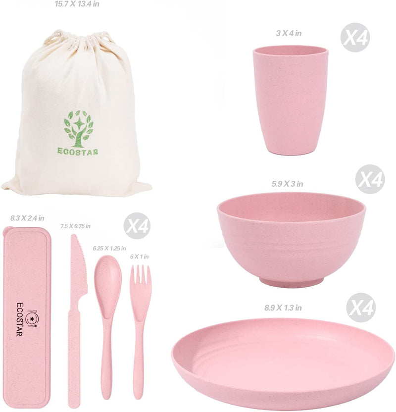 ECOSTAR Wheat Straw Dinnerware Sets - 28-Piece Unbreakable Dinnerware Set, Microwave and Dishwasher Safe - Utensil Sets, Plate and Bowl Sets for Party, Picnic, Camping, Dorm (Pink) Home & Garden > Kitchen & Dining > Tableware > Dinnerware ECOSTAR   