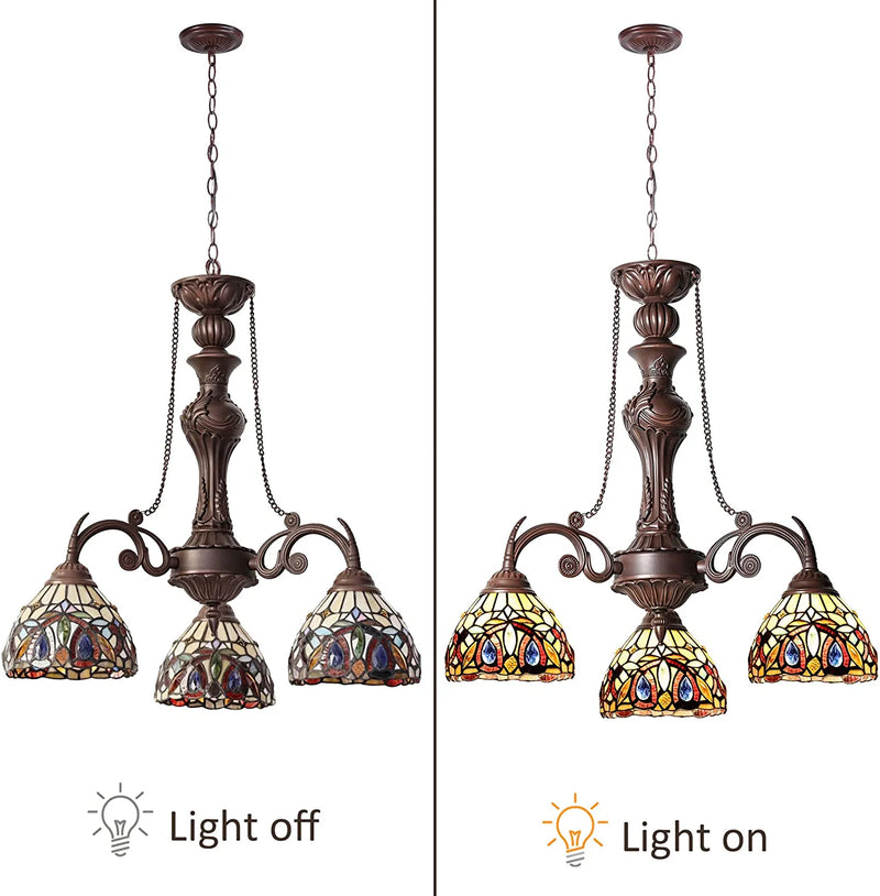 Capulina Tiffany Chandeliers 3-Light 7" Wide Oil Rubbed Bronze Antique Stained Glass Pendant Light for Living Dining Room Foyer Home & Garden > Lighting > Lighting Fixtures Capulina Lighting Professional Manufacturer in Tiffany Lamp   
