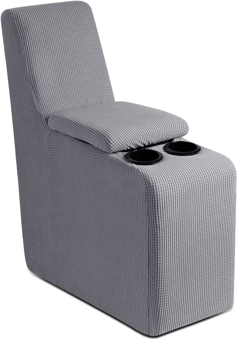 Recliner Loveseat Cover with Middle Console Sofa Slipcover, Stretch Reclining Sofa Covers for 2 Seat Reclining Couch, Jacquard Pattern Soft Loveseat Slipcover Furniture Protector, Black Home & Garden > Decor > Chair & Sofa Cushions TAOCOCO Light Grey Middle Console Cover 