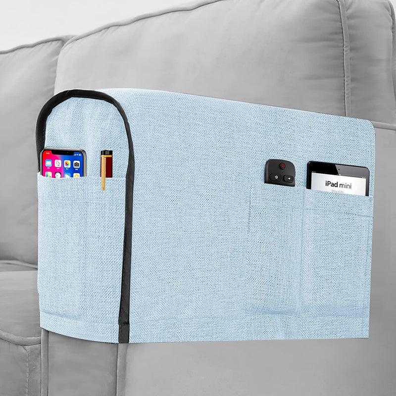 Joywell Linen Armrest Covers for Living Room Anti-Slip Sofa Arm Protector for Dogs, Cats, Pets Armchair Slipcover for Recliner with 4 Pockets for TV Remote Control, Phone, Set of 2, Black Home & Garden > Decor > Chair & Sofa Cushions Joywell Powderblue 8 inch width 