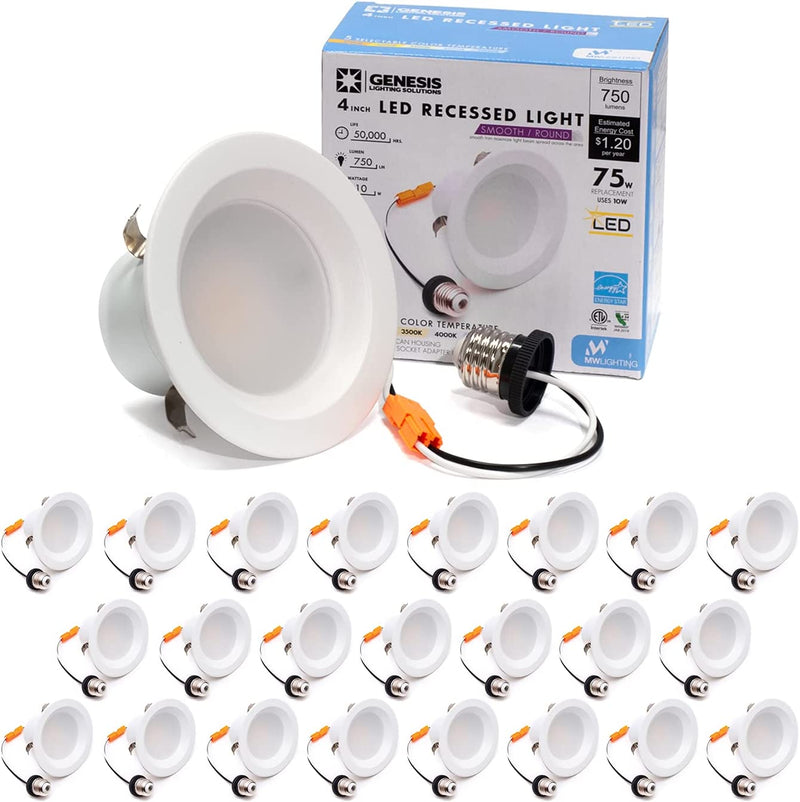 MW 4 Inch 5 Selectable Color Temperature LED Downlight Retrofit with Smooth Trim 1Pk, 2700/3000/3500/4000/5000K, Dimmable, 75W Incandescent Equal, 750LM, Energy Star (1 Pack) Home & Garden > Lighting > Flood & Spot Lights MW LIGHTING 24PK  