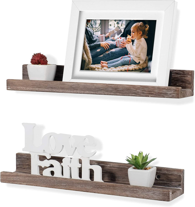 Rustic State Ted Wall Mount Narrow Picture Ledge Shelf Display | 17 Inch Floating Wooden Shelves Distressed Walnut Set of 2 Furniture > Shelving > Wall Shelves & Ledges Rustic State   