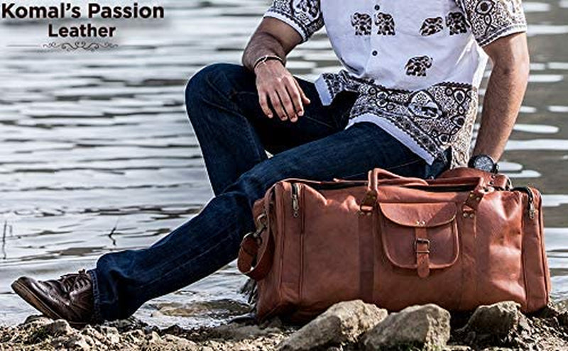 Leather Duffel Bag 32 Inch Large Travel Bag Gym Sports Overnight Weekender Bag by Komal S Passion Leather (24 Inch) Home & Garden > Household Supplies > Storage & Organization Komal's Passion Leather   