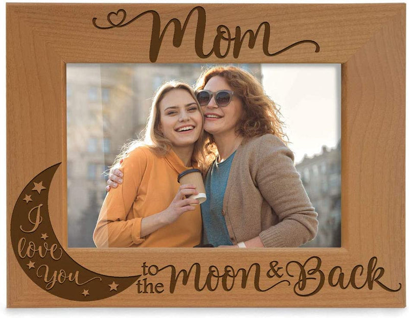 KATE POSH - Mom I Love You to the Moon and Back Engraved Natural Wood Picture Frame, Best Mom Ever, Mother of the Bride, Mother of the Groom, Mommy Birthday Gifts (4X6 Vertical) Home & Garden > Decor > Picture Frames KATE POSH 4" x 6" Horizontal  