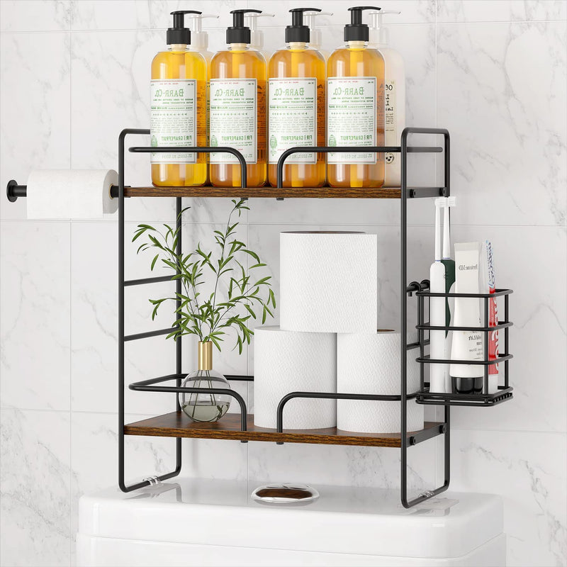 SEIRIONE Wood over the Toilet Storage,2-Tier over Toilet Bathroom Organizer, Bathroom Shelves over Toilet with Wall Floating & Desktop Design,Solid over Toilet Storage with Tissue Holder-Rustic Brown Home & Garden > Household Supplies > Storage & Organization SEIRIONE Rustic Brown  