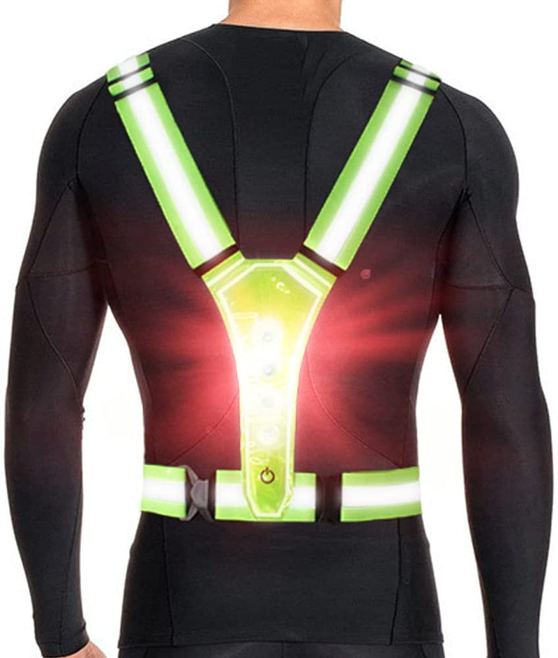 LED Reflective Running Vest, High Visibility Warning Lights for Runners, Adjustable Elastic Safety Gear Accessories for Men/Women Night Running, Walking, Cycling/Biking Sporting Goods > Outdoor Recreation > Winter Sports & Activities NTZS With Battery  