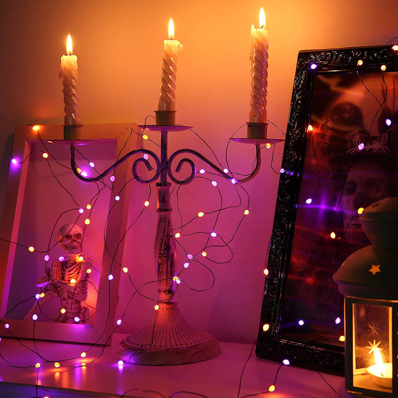 Lomotech Orange Purple Halloween Lights, 2 Pack 16.4Ft 50 LED Battery Operated Halloween Fairy Lights with Timer Function, 8 Modes Waterproof Twinkle Lights for Halloween Decorations (Black Wire)  Lomotech   